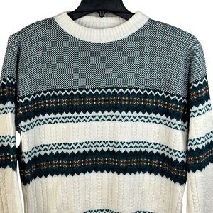 Vintage 90’s Hardwood & Pine Fair Isle Ski Resort Cream, Green & Brown Size Med